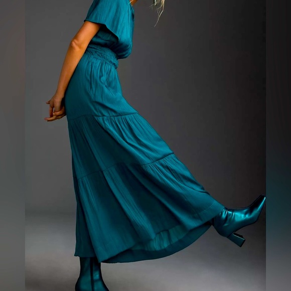 Anthropologie Somerset Dress NWT Turquoise Satiny Incredibly Flattering Size M! - Picture 7 of 17